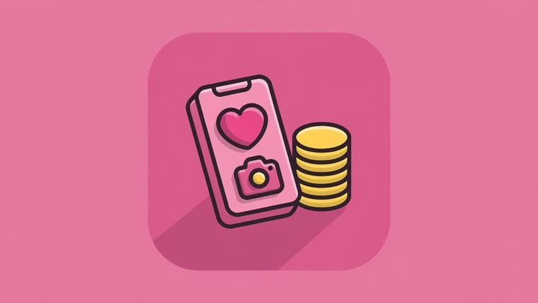 Illustration of a photo-sharing app being built, showing feed, media upload and profiles