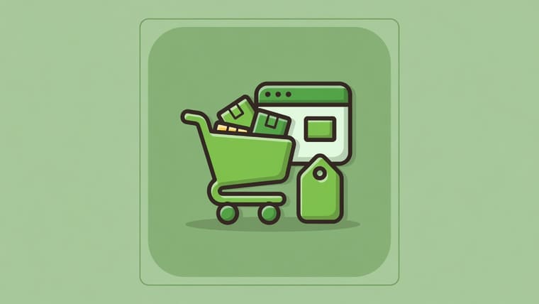 Illustration of an online store being built, showing product pages, cart and checkout