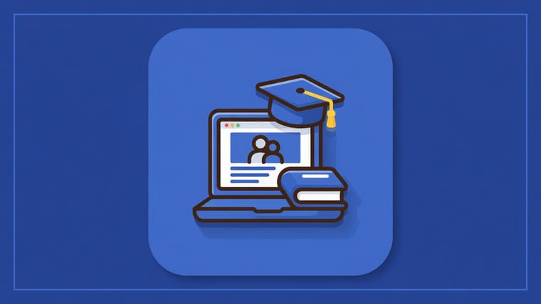 Illustration of an e-learning platform with courses, video lessons, quizzes, certificates and an instructor dashboard