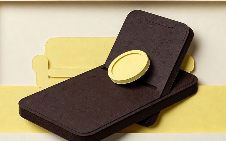 Paper craft illustration of a jewellery counter where a phone lies unused beside a register while a payment receipt arrives on a customer mobile