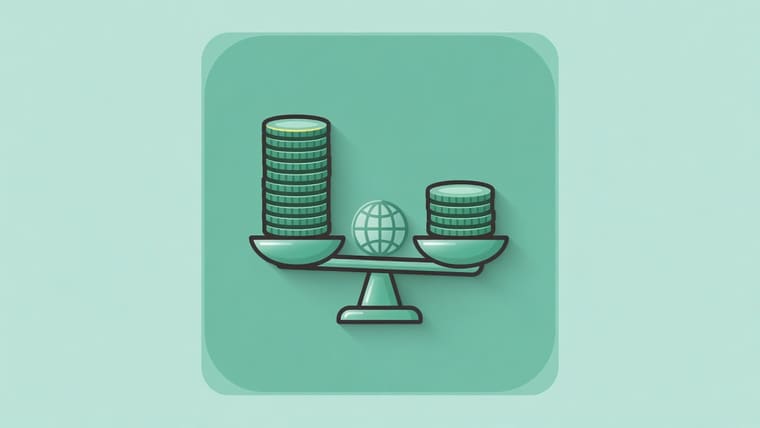 Illustration comparing US, UK and India app development costs on a balance
