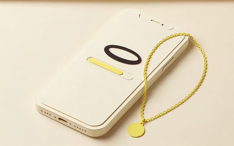 Paper craft illustration of a jewellery shop owner holding a phone that shows an app with the shop name and logo on the screen, the software maker hidden behind it